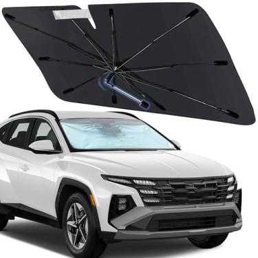 Imagem de Guarda-sol de para-brisa para Hyundai Tucson 2010-2025, para-sol de carro dobrável para janelas dianteiras com eixo rotativo de 360°, ajuste personalizado Tucson protetor de viseira solar para