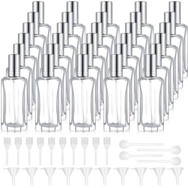Imagem de Domensi Frascos de perfume de vidro de 30 ml recarregáveis, atomizador de colônia vazio com ferramentas dispensadoras, frasco de spray de bolso para viagem e recipiente de amostras, Prateado