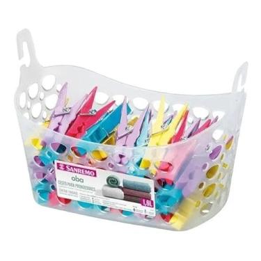 Imagem de Cesto para Prendedores de Roupa Branco, Material Flexível, com Ganchos para Fixação no Varal, 218x134x145mm, 1.6L