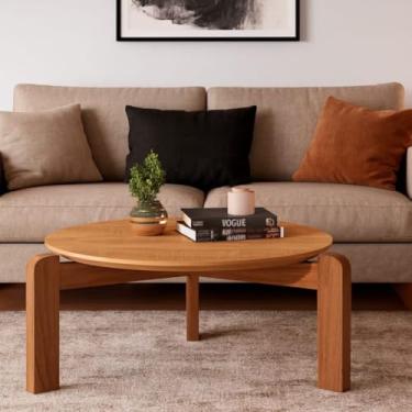 Imagem de Mesa de Centro Austria Branco Redonda Tampo MDF Sala Moderna (Canela)