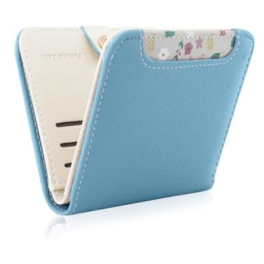 Imagem de Carteira pequena feminina de couro dobrável com bloqueio de RFID, porta-cartões de crédito com janela para identidade, bolso para moedas, Azul, Carteiras pequenas de couro dobrável