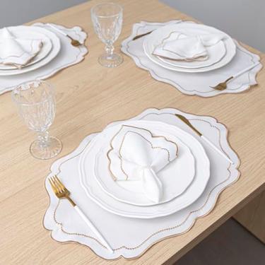 Imagem de Kit 12 Pçs 6 Lugares Mesa Posta Sousplat Jogo Americano Realeza Bordado Dourado Marfim