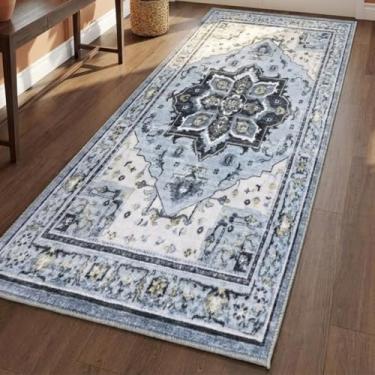 Imagem de Muddy Mat Azure Tapetes laváveis de 0,9 m x 2,1 m para sala de estar, quarto e sala de jantar – Tapete moderno macio e antiderrapante – Tapetes dobráveis à prova d'água para animais de estimação para