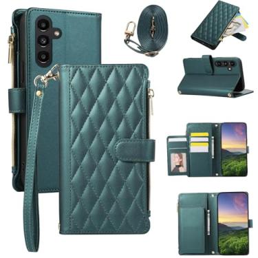Imagem de Capa carteira para Samsung Galaxy S25 FE, capa de couro com 6 compartimentos para cartão e 1 compartimento para dinheiro e 1 bolsa com zíper, fivela magnética à prova de choque com alça de mão e