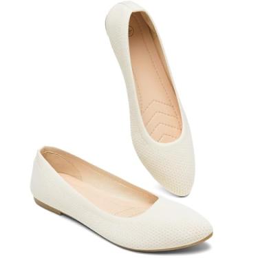 Imagem de BABUDOG Sapatilhas femininas de malha com bico fino para mulheres pretas rasteiras confortáveis com espuma viscoelástica, Nude., 42