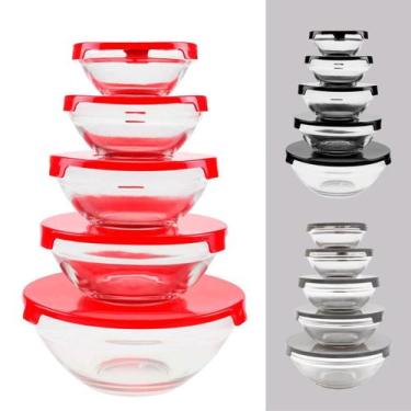 Imagem de Kit Potes Tigelas De Vidro Com Tampa Conjunto 5 Unidades Vidro Transpa