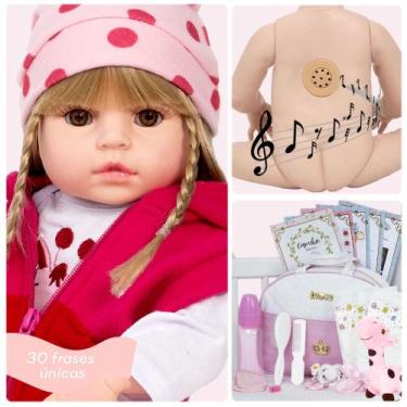 Imagem de Bebe Reborn Girafinha Baby Loira 46cm Corpo Vinil 30 Frases - Cegonha 