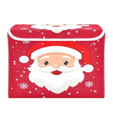 Imagem de SEHANY Linda caixa de armazenamento de Papai Noel de Natal com tampas e alças, organizador de cestas de armazenamento de tecido dobrável, caixas de armazenamento de cubos grandes para roupas, cobertor