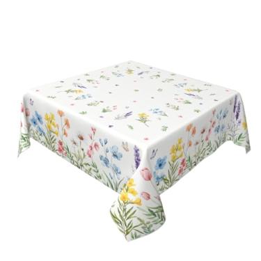Imagem de Aytipun Toalha de mesa floral de primavera quadrada 137 x 137 cm verde rosa azul amarelo branco flores silvestres verão toalha de mesa decorativa sazonal casa de fazenda para decoração de festa