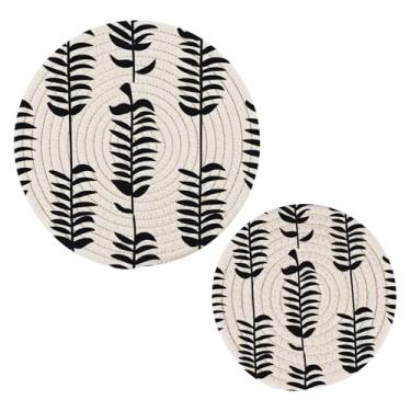 Imagem de Wassud Suportes de panela redondos com padrão de espinha de peixe preto, almofadas quentes, porta-copos elegantes, decoração de cozinha e acessórios, 2 peças