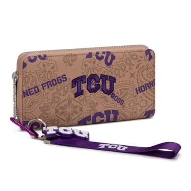 Imagem de Bolsa feminina oficialmente licenciada pela equipe NCAA para estádio com chaveiro, carteira pequena para dia de jogo, Tcu-cáqui, Moderno