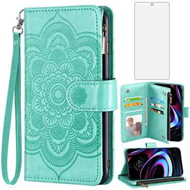 Imagem de Asuwish Capa de telefone para Motorola Moto Edge 2021/MotoEdge 5G UW 2021 capa carteira com protetor de tela de vidro temperado e flor flip porta-cartão de crédito suporte acessórios para celular