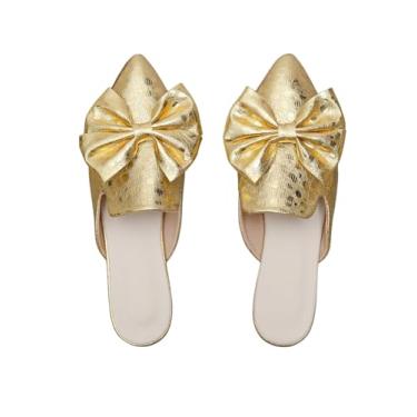 Imagem de Verdusa Mules for Women Bow Dressy bico fino sem costas nuas, mocassins, sandálias deslizantes, casuais, sapatos de trabalho, Dourado, 37