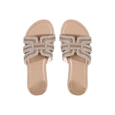 Imagem de Verdusa Sandálias femininas elegantes de couro sintético com glitter e strass, Ouro rosa, 37