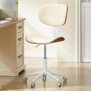 Imagem de Bestier Cadeira de escritório em casa com suporte para as costas Bentwood, cadeira de mesa sem braços com rotação de 360°, cadeira de computador ajustável em altura com rodas, cadeira moderna de couro