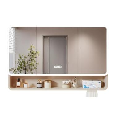 Imagem de Armário de medicamentos iluminado por LED com espelho, armazenamento de parede, barra de toalha, função de desembaçamento, regulação contínua, design branco moderno (100 x 13 x 88 cm / 31 x 5 x 35 pol