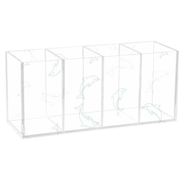 Imagem de Burbuja Suporte de caneta de acrílico Dolphines, 4 compartimentos, suporte de lápis transparente para pincéis de maquiagem, acessórios de mesa de escritório em casa