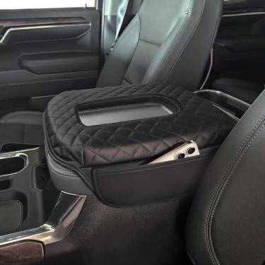 Imagem de Capa de console central adequada para GMC Sierra & Chevy Silverado 2019-2026, Tahoe /Yukon/Suburban 2021-2026 capa de apoio de braço de couro espesso protetor de tampa central com bolsos (somente
