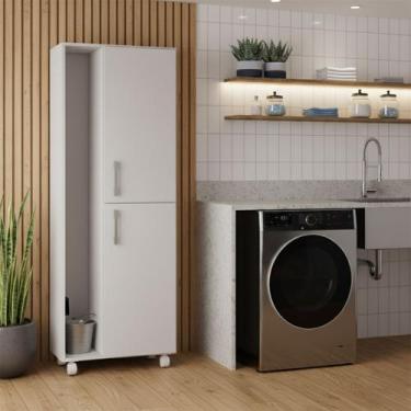 Imagem de Armario Lavanderia Multiuso Organizador Com Rodinhas 2 Portas 5 Pratel