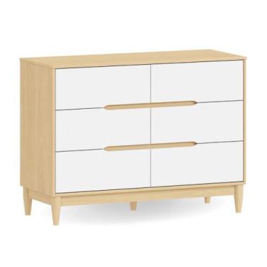Imagem de Cômoda 6 Gavetas MDF Quater Móveis  Branco com Carvalho Malva Linha To