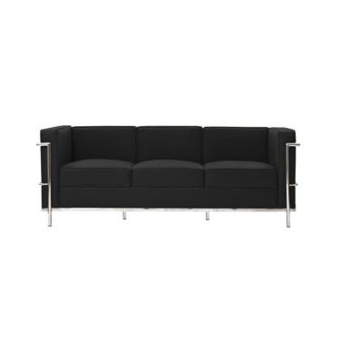 Imagem de Sofa Le Corbusier 3 Lugares Cromado Em Couro Natural Preto