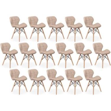 Imagem de Kit 16 Cadeiras De Jantar Charles Eames Slim Wood Estofada - Nude - MA