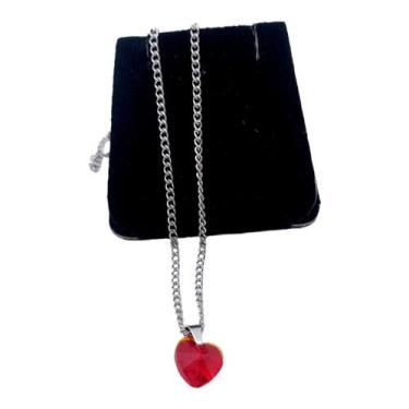 Imagem de Colar CHOKER FEMININO AÇO INOX Ponto De Luz CORAÇÃO VERMELHO - ASA