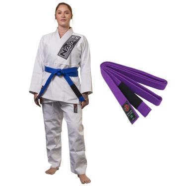 Imagem de Kimono Jiu Jitsu Adulto Trançado Reforçado Brave White Naja Com Faixa-Unissex