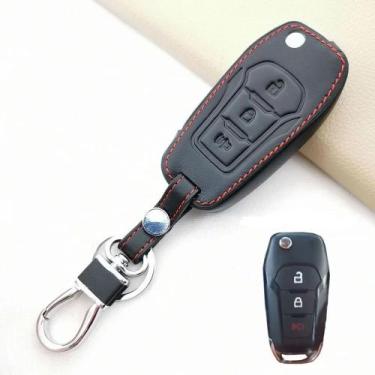 Imagem de Capa em couro chave canivete 3 botão Ford Ka Focus fusion Ecosport New