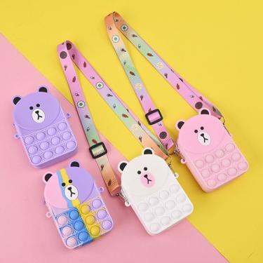 Imagem de Mini Bolsa Infantil Tiracolo OEM Colorida Silicone 13cm X 8.5cm X 4cm Urso Criança