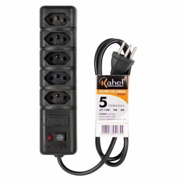 Imagem de Filtro de Linha Com 5 Tomadas Preto 2P+T 10A 1M Bivolt NBR14136 - KAHE