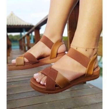 Imagem de Sandália Feminina Anatômica Rasteirinha Elástico - Jade, Caramelo, 35