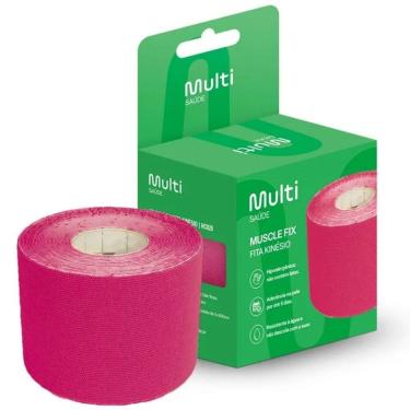 Imagem de Fita Kinesio Multisaúde HC028 para Fisioterapia Esportiva Hipoalergênica Vermelho Rosa 5cmx5m