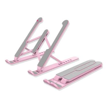 Imagem de Base Suporte para Celular e Tablet de Mesa Dobrável Ajustável Plástico Abs Rosa 1 Unidade