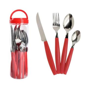 Imagem de Conjunto de Talheres Faqueiro em Pote com 24 Pçs Vermelho - Altomex
