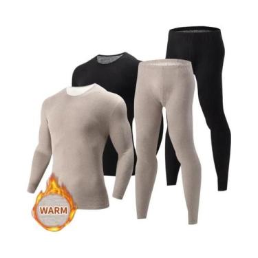 Imagem de Roupa Térmica Masculina 2/4 Peças Cor Sólida Outono Inverno Confortáve