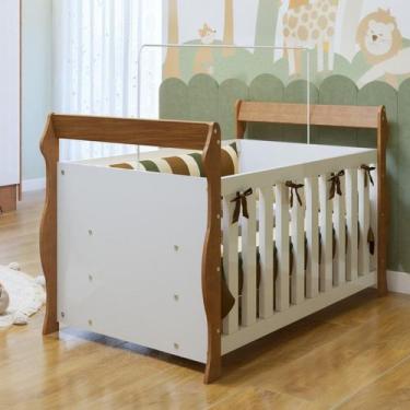 Imagem de Berço 3 em 1 com Regulagem de Altura 100% MDF Star Branco/Amadeirado -