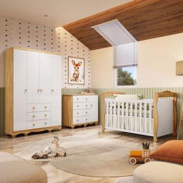 Imagem de Quarto de Bebê Completo Berço 3 em 1, Guarda-Roupa 4 Portas e Cômoda 1