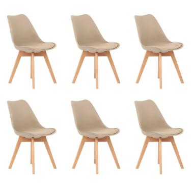 Imagem de Kit 6 Cadeiras Design Leda Eames Estofada Wood