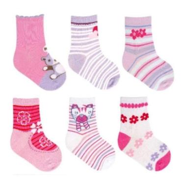 Imagem de Kit 12 Pares de Meia Bebê 0 a 6 Meses Atacado Top Menina