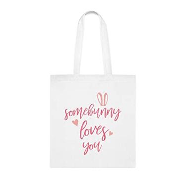 Imagem de Somebunny Loves You, presente engraçado de coelho, bolsa de ombro, bolsas reutilizáveis, cesta de Natal de aniversário, ideia de presente, Branco