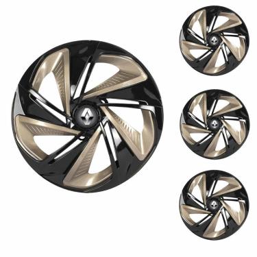 Imagem de Jogo Calota Aro 13 Nitro X Black Gold Elitte Preto Dourado + Emblema Resinado Renault (Sandero Logan Clio Scenic Megane)