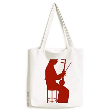 Imagem de China Erhu Player Illustration Pattern Tote Canvas Bag Shopping Satchel Casual Bolsa