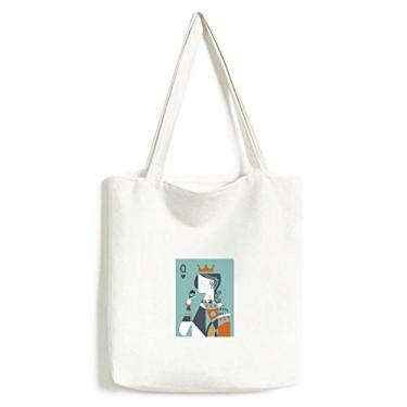 Imagem de Ilustração de cartas de baralho padrão Q sacola de lona bolsa de compras casual bolsa de mão