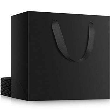 Imagem de EUSOAR Sacos de embrulho para presente em massa, pacote com 12 sacos de papel kraft de tamanho pequeno de 21,8 x 9,8 x 17,7 cm com alças, sacolas resistentes para casamento, supermercado, boutique, varejo, negócios, brindes de festa, chás de bebê, aniversários