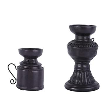 Imagem de BESTOYARD 2 Unidades castiçal estilo europeu retrô decoração vintage castiçal retrô castiçal de pilar decorativo ornamento castiçais base de vela retrô decoração castiçal romântico adereços