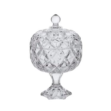 Imagem de Bomboniere Centro de Mesa Vidro Transparente Com Pé e Tampa 28cm