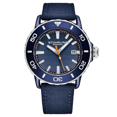 Imagem de Stuhrling Original Relógio Voyager masculino pulseira de nylon resistente à água quartzo 44 mm, Azul, Moderno
