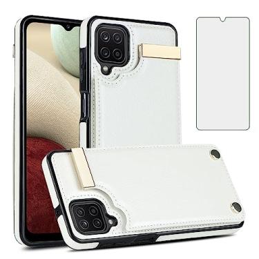 Imagem de Asuwish Capa carteira para Samsung Galaxy A12/M12 com protetor de tela de vidro temperado e bolsa de couro com compartimento para cartão de crédito A 12 5G A-12 S12 12A 4G mulheres homens branco