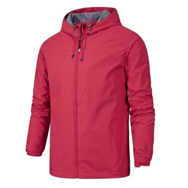 Imagem de Jaqueta masculina leve, corta-vento, cintura elástica, capa de chuva, casaco de ciclismo com capuz e gola, Vermelho, M